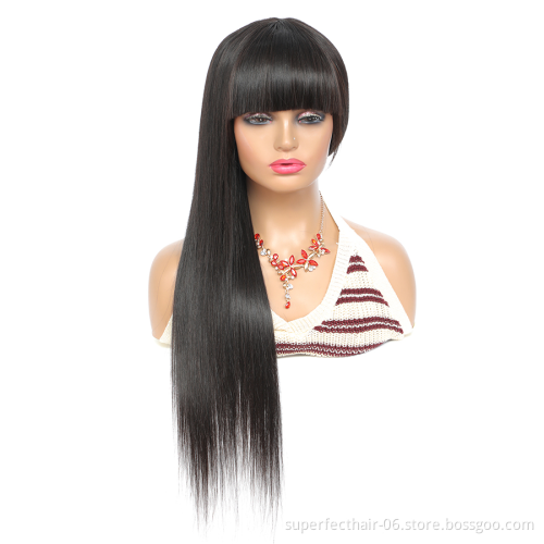 Wholesale  Cheap Raw Indian Hair Straight Full Machine Made Wig With Bangs Natural Color No Lace Human Hair Wigs For Women